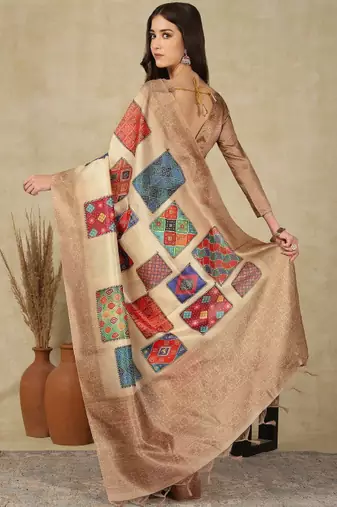 Ethnic motifs woven design silk cotton kasavu saree