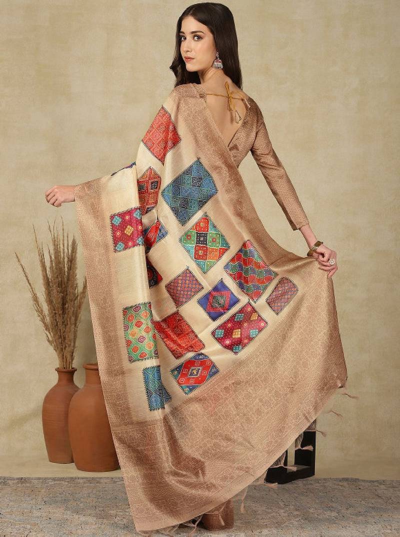 Ethnic motifs woven design silk cotton kasavu saree