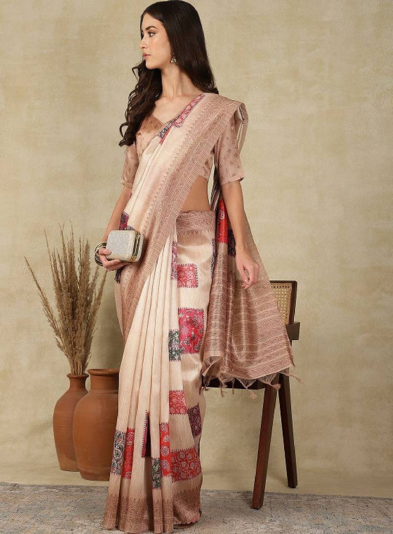 Woven design daily wear saree with matching blouse