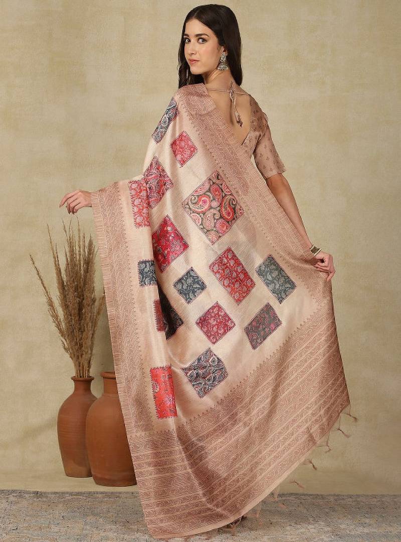 Woven design daily wear saree with matching blouse