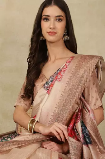 Woven design daily wear saree with matching blouse