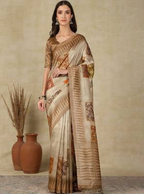 Ethnic motifs woven design silk cotton kasavu saree 1