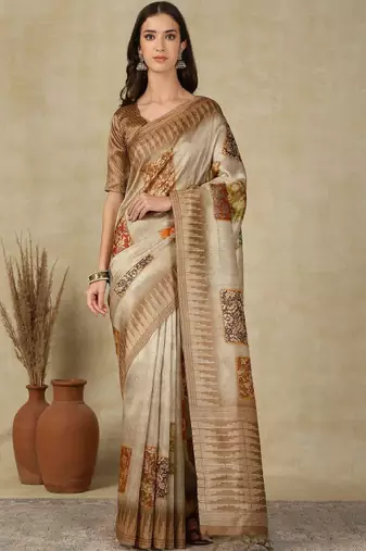 Ethnic motifs woven design silk cotton kasavu saree