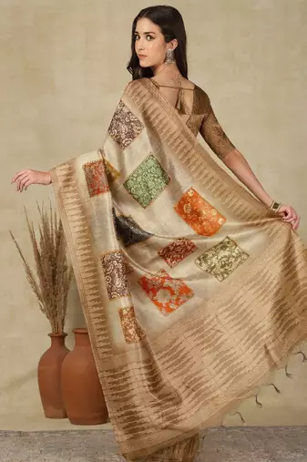Ethnic motifs woven design silk cotton kasavu saree