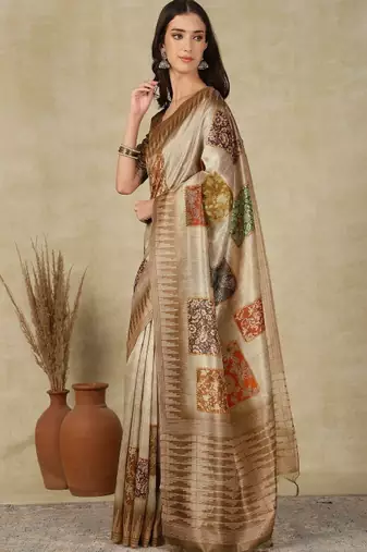 Ethnic motifs woven design silk cotton kasavu saree