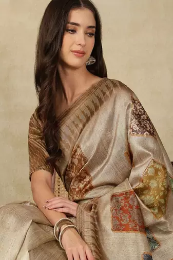 Ethnic motifs woven design silk cotton kasavu saree