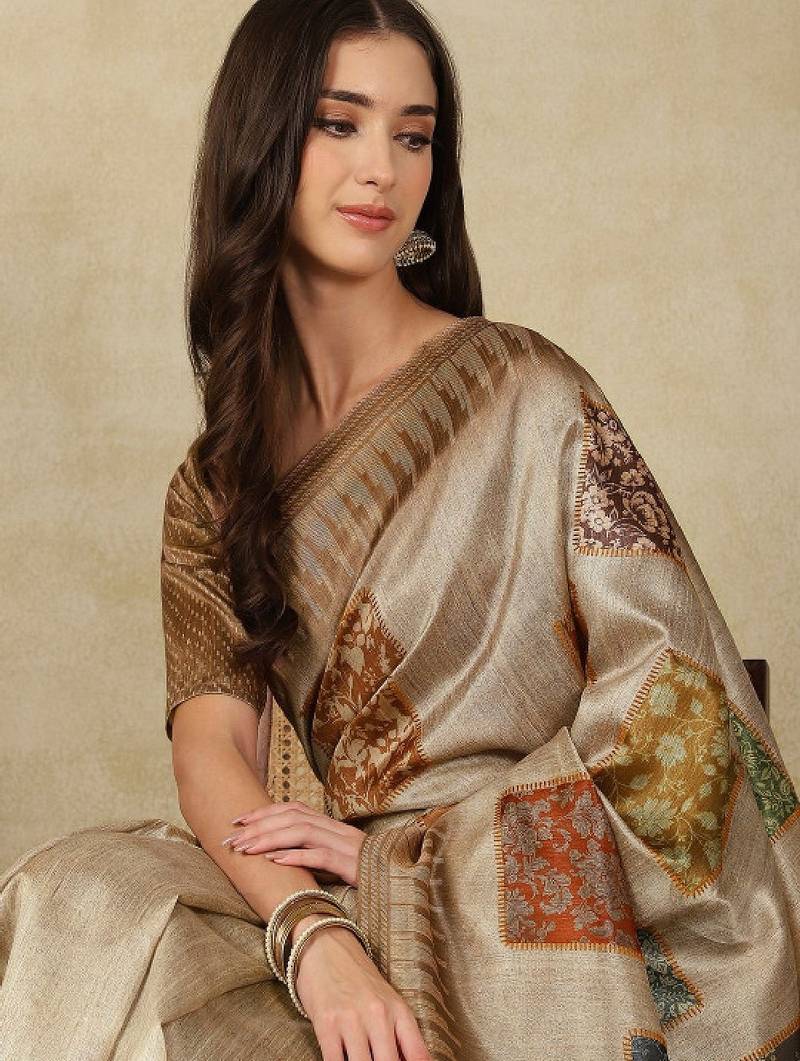 Ethnic motifs woven design silk cotton kasavu saree