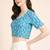 Blue cotton sanganeri printed non padded blouse