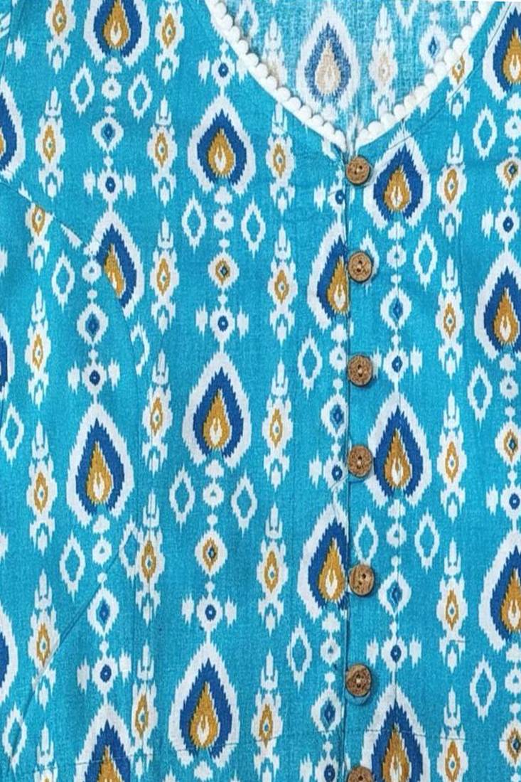 Blue cotton sanganeri printed non padded blouse