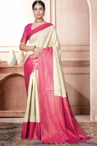 white woven design handloom silk blend kanjeevaram saree