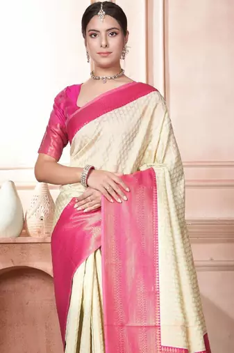 white woven design handloom silk blend kanjeevaram saree