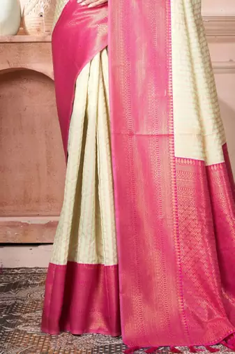 white woven design handloom silk blend kanjeevaram saree