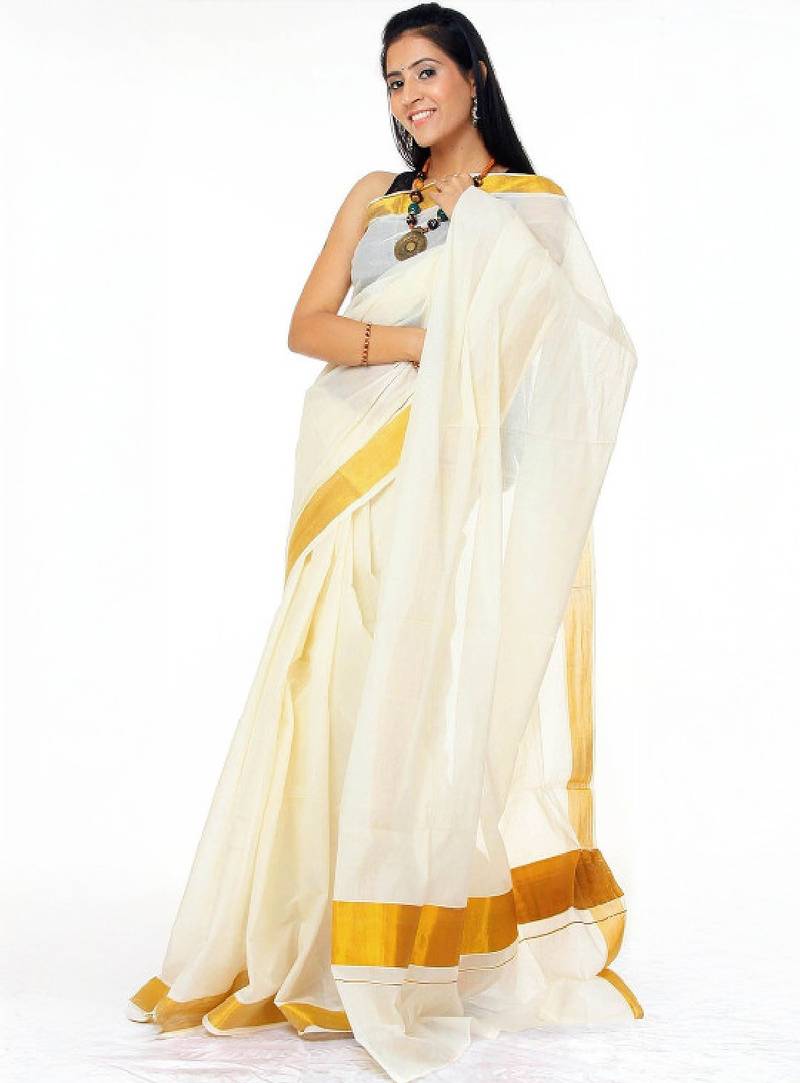 Zari pure cotton kasavu saree