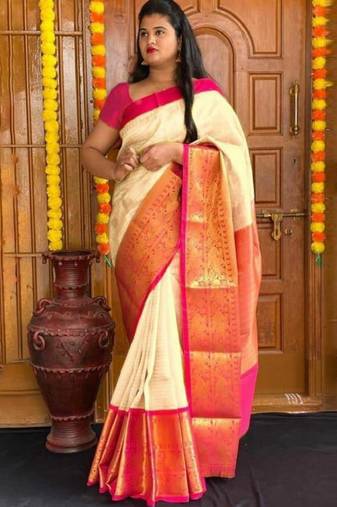 cream woven zari art silk saree