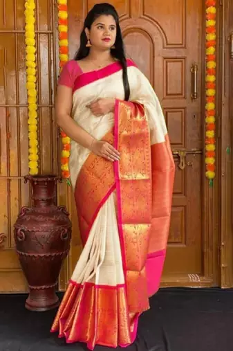 cream woven zari art silk saree