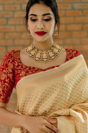 cream woven zari art silk kanjeevaram saree