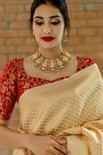 cream woven zari art silk kanjeevaram saree