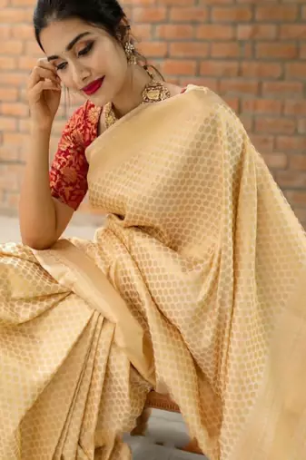 cream woven zari art silk kanjeevaram saree