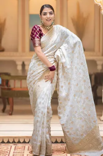 off white woven zari art silk kanjeevaram saree