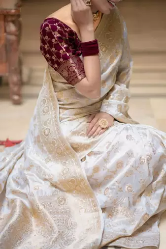off white woven zari art silk kanjeevaram saree