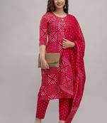 Pink Printed Indian Straight Cotton Salwar Kameez Kurti Pant Set for Women - Set of 3