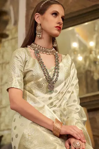 white woven zari and ethnic motifs kanjeevaram saree
