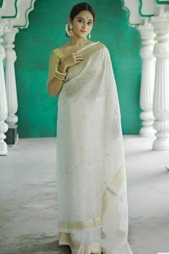 white woven zari kanjeevaram saree