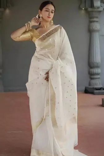 white woven zari kanjeevaram saree