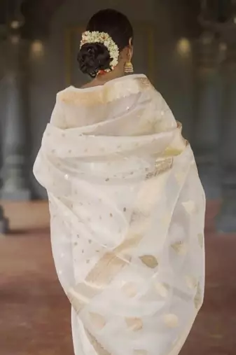 white woven zari kanjeevaram saree