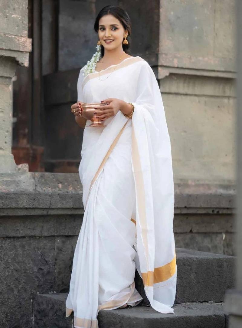 Silk cotton kasavu saree