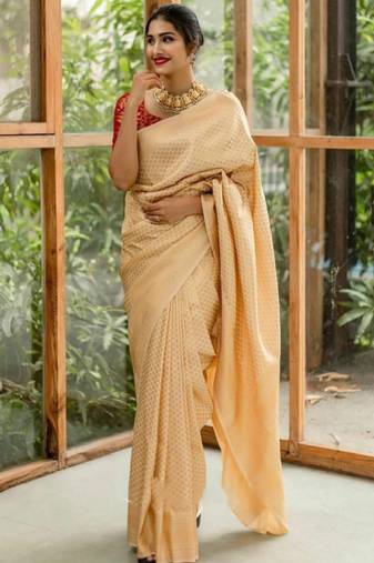 cream woven zari kanjeevaram art silk saree