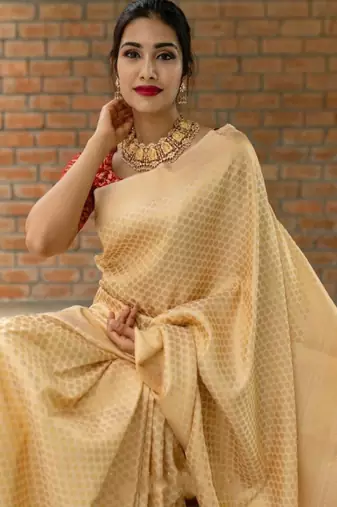 cream woven zari kanjeevaram art silk saree