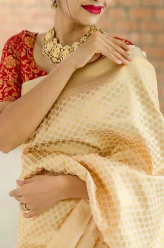 cream woven zari kanjeevaram art silk saree