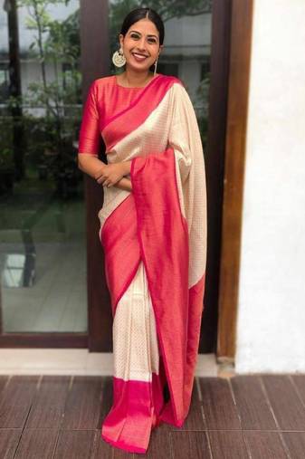 cream silk kanjeevaram art silk saree with woven zari design