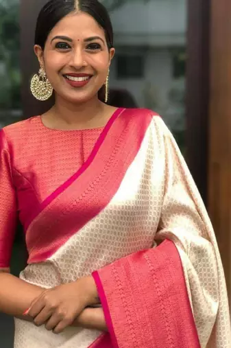 cream silk kanjeevaram art silk saree with woven zari design