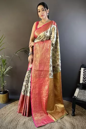 white woven zari kanjeevaram silk blend saree