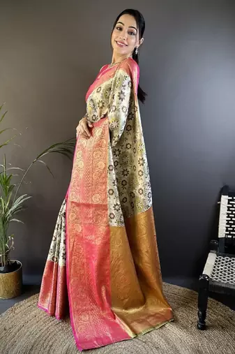 white woven zari kanjeevaram silk blend saree