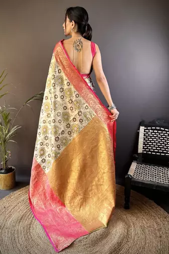 white woven zari kanjeevaram silk blend saree