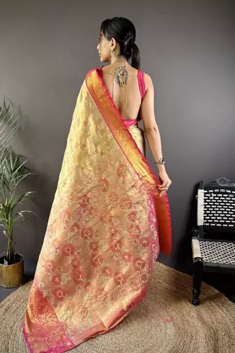 gold kanjeevaram saree with zari woven work