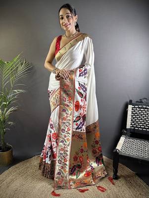 Ethnic motifs zari kanjeevaram saree 1