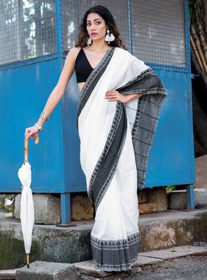 Woven design bordered pure cotton saree 1