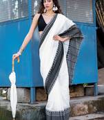 Woven design bordered pure cotton saree