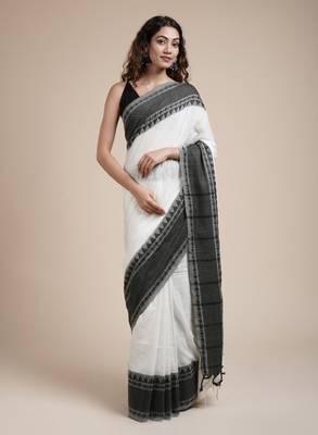 Woven design bordered pure cotton saree 2