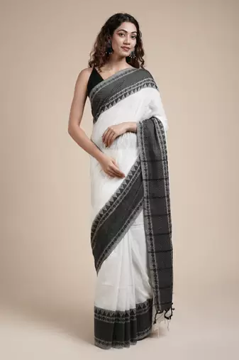 Woven design bordered pure cotton saree