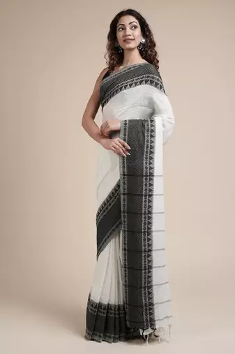 Woven design bordered pure cotton saree