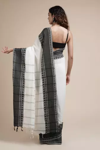Woven design bordered pure cotton saree