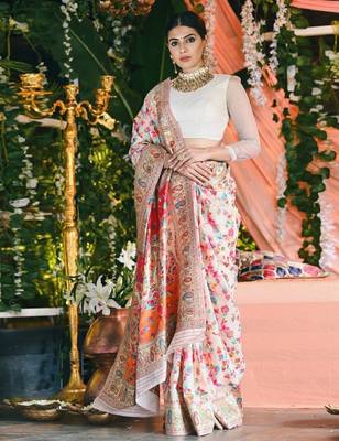 Floral printed zari art silk kanjeevaram saree 1