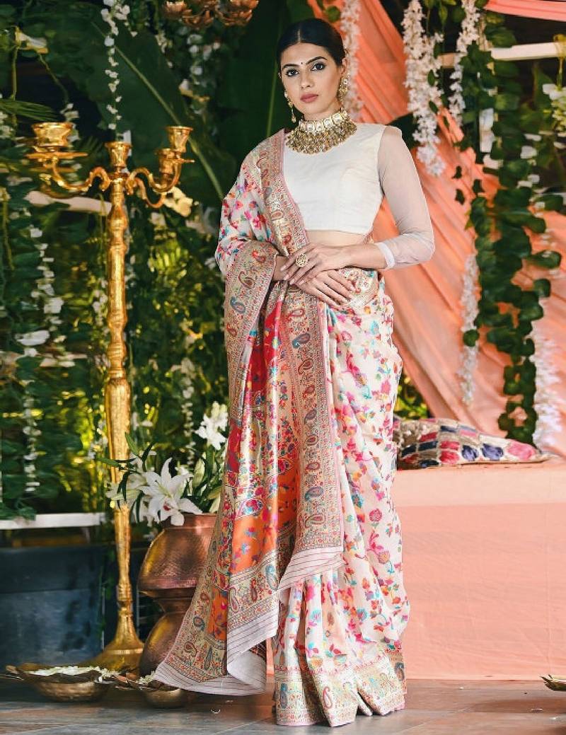 Floral printed zari art silk kanjeevaram saree