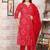 Red Printed Indian Straight Cotton Salwar Kameez Kurti Pant Set for Women - Set of 3