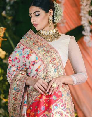 Floral printed zari art silk kanjeevaram saree 4
